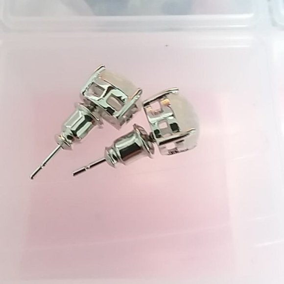 White Fire Opal Stud Earrings - Picture 3 of 3